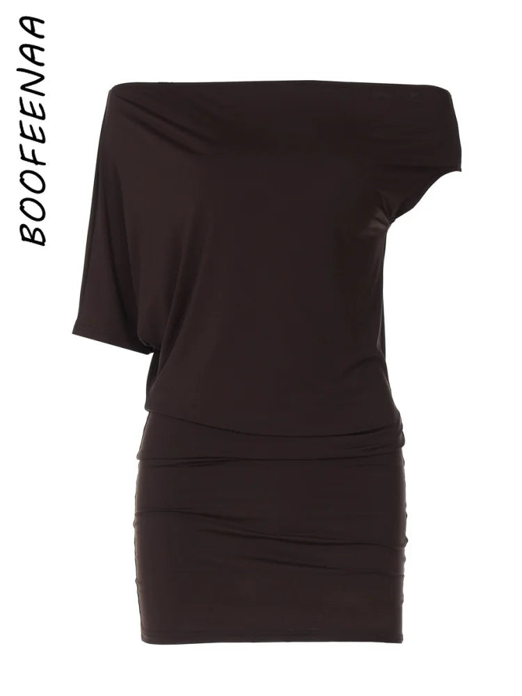 BOOFEENAA Asymmetrical Off Shoulder Mini Dresses 2025 Woman Clothes Fashion Sexy Summer Dress C77-BB20