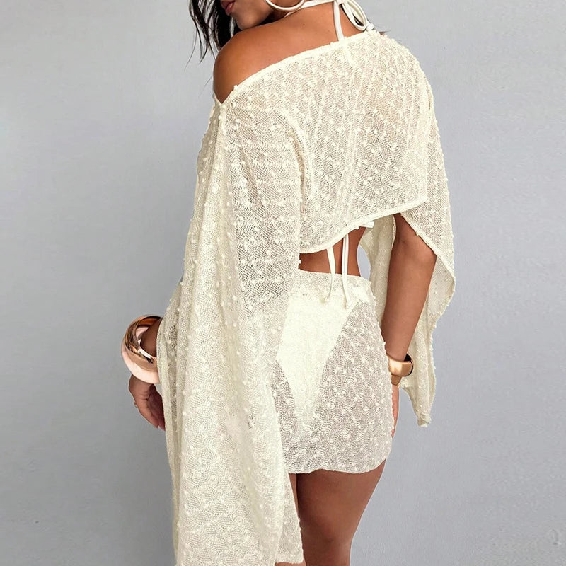 Asymmetrical Cloak Top And Skirt Bikini Set for Women