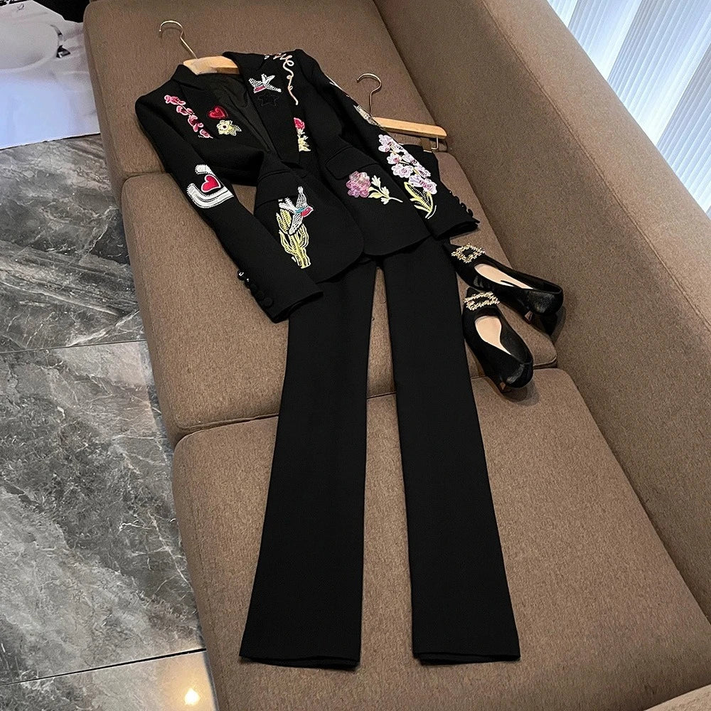 TWOTWINSTYLE Design Sense Solid Two Piece Sets For Women V Neck Long Sleeve Top High Waist Chic Set Female Fashion New KSE542686