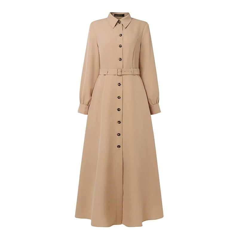 Belted Button Up Maxi Shirt Dress