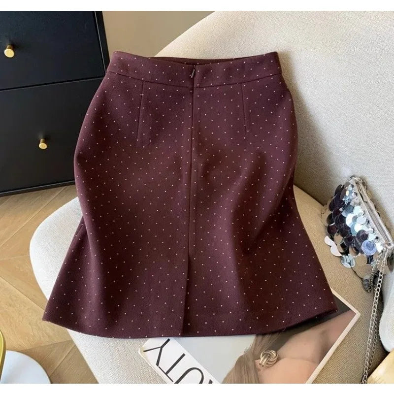 Polka Dot Print High Waist Slim Midi Skirt for Women