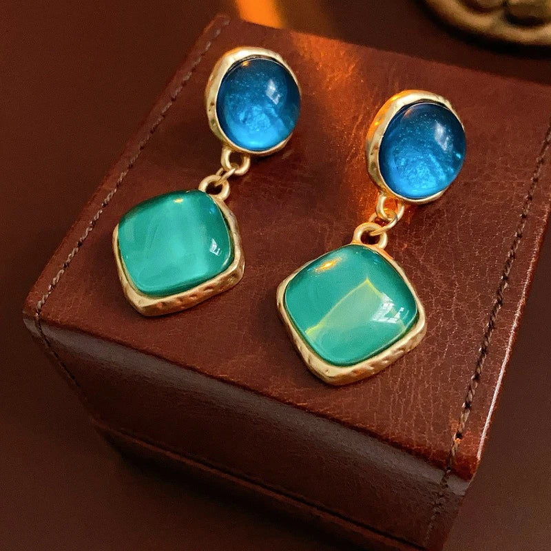 Vintage Geometric Resin Drop Earrings