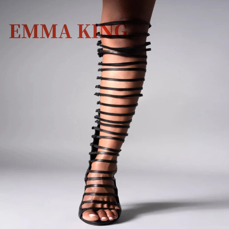Cut Out Strap Detail Gladiator Boots with Back Zipper for Women