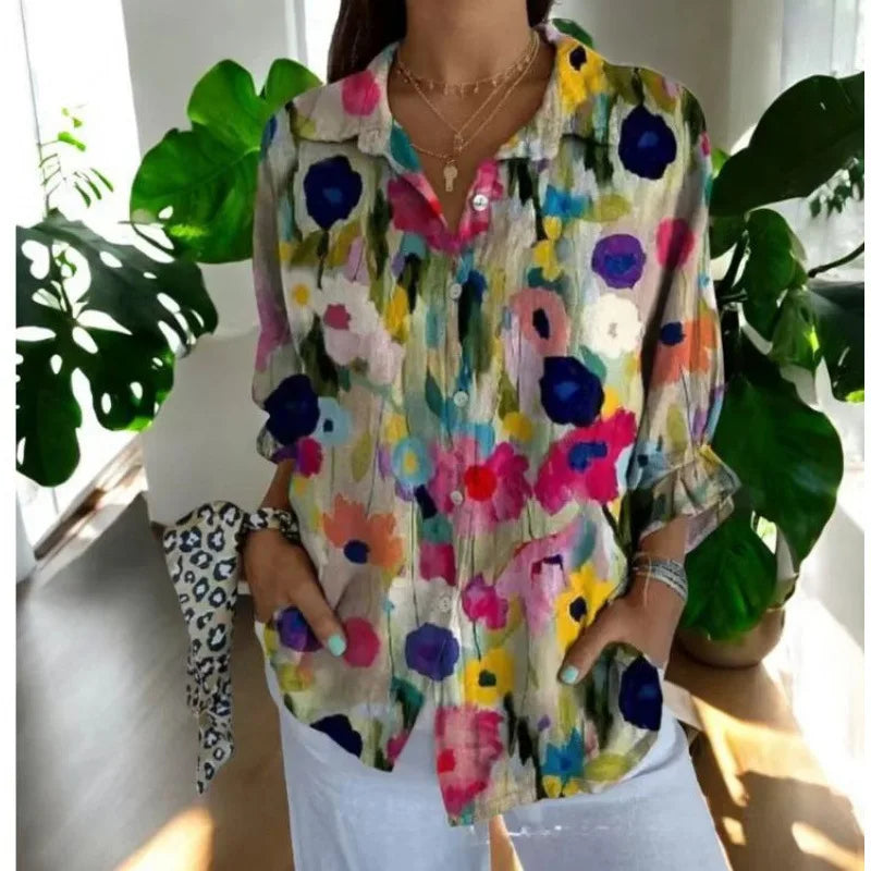 Ditsy Floral Oversized Dropped Shoulder Blouse for Women