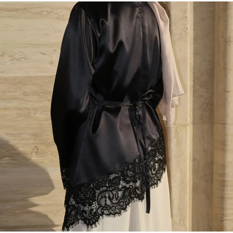 Asymmetric Lace Patchwork Loose Long Sleeve Shirt for Women