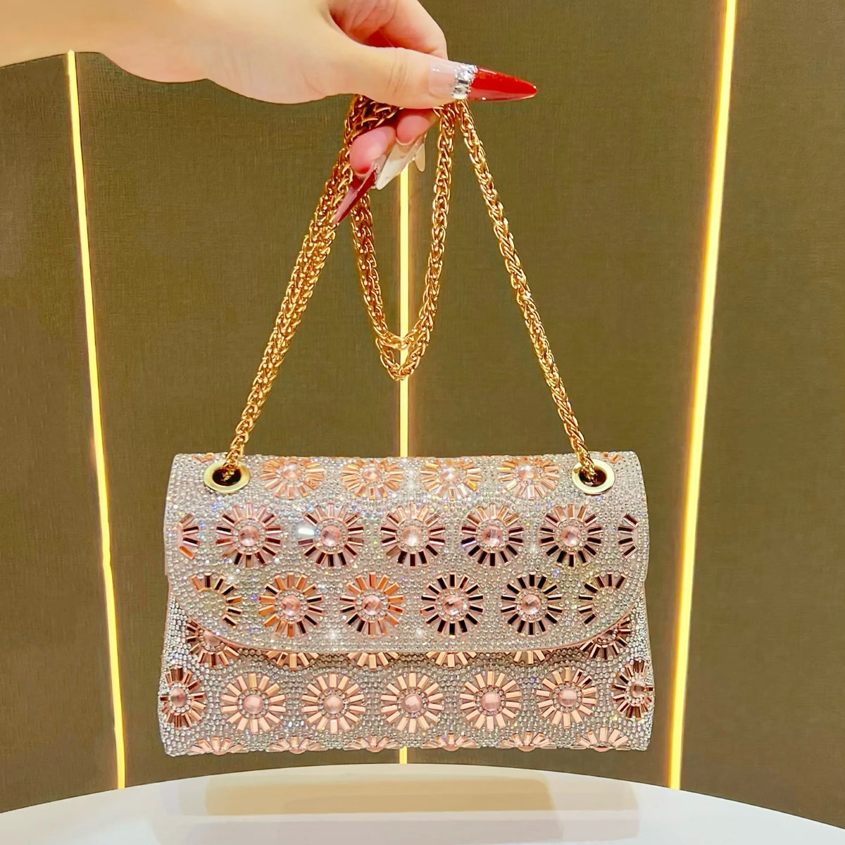Full Rhinestone Square Shoulder Messenger Bag for Women