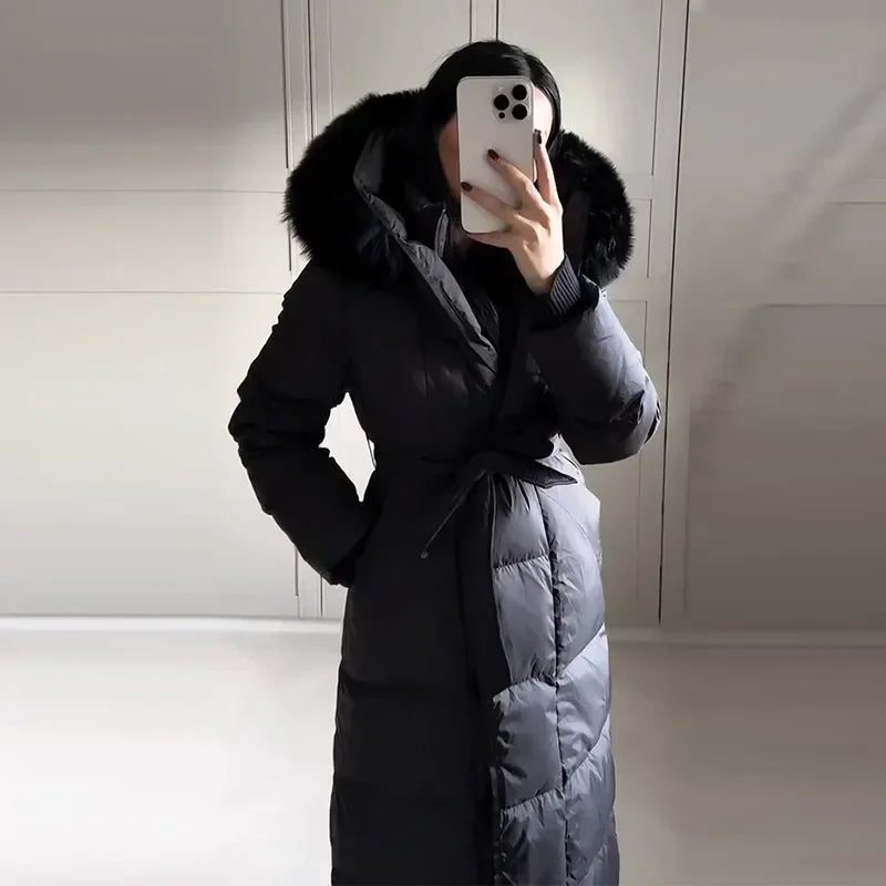 Casual Hooded With Zipper And Lace Up Front And Faux Fur Collar Coat for Women