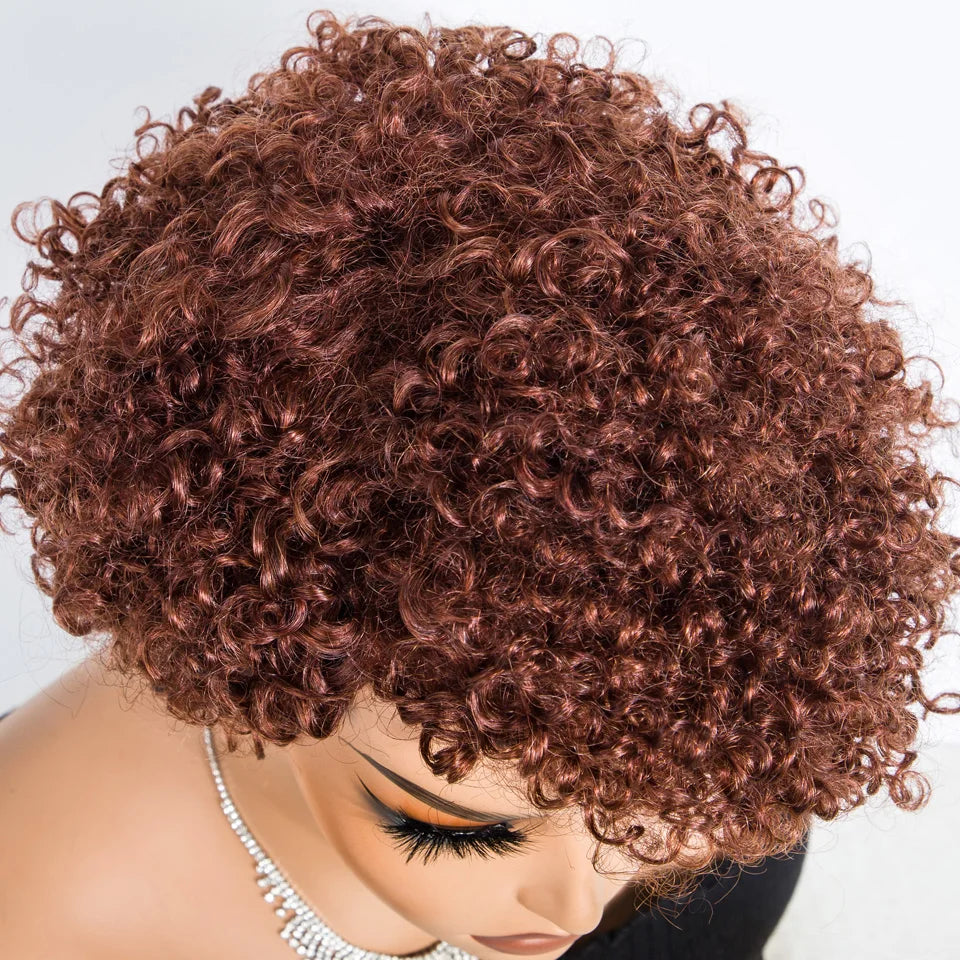 Short Kinky Curly Pixie Bob Human Hair Wig for Women
