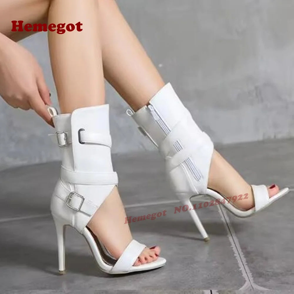 Glossy Buckled Open Toe Stiletto Sandals for Women