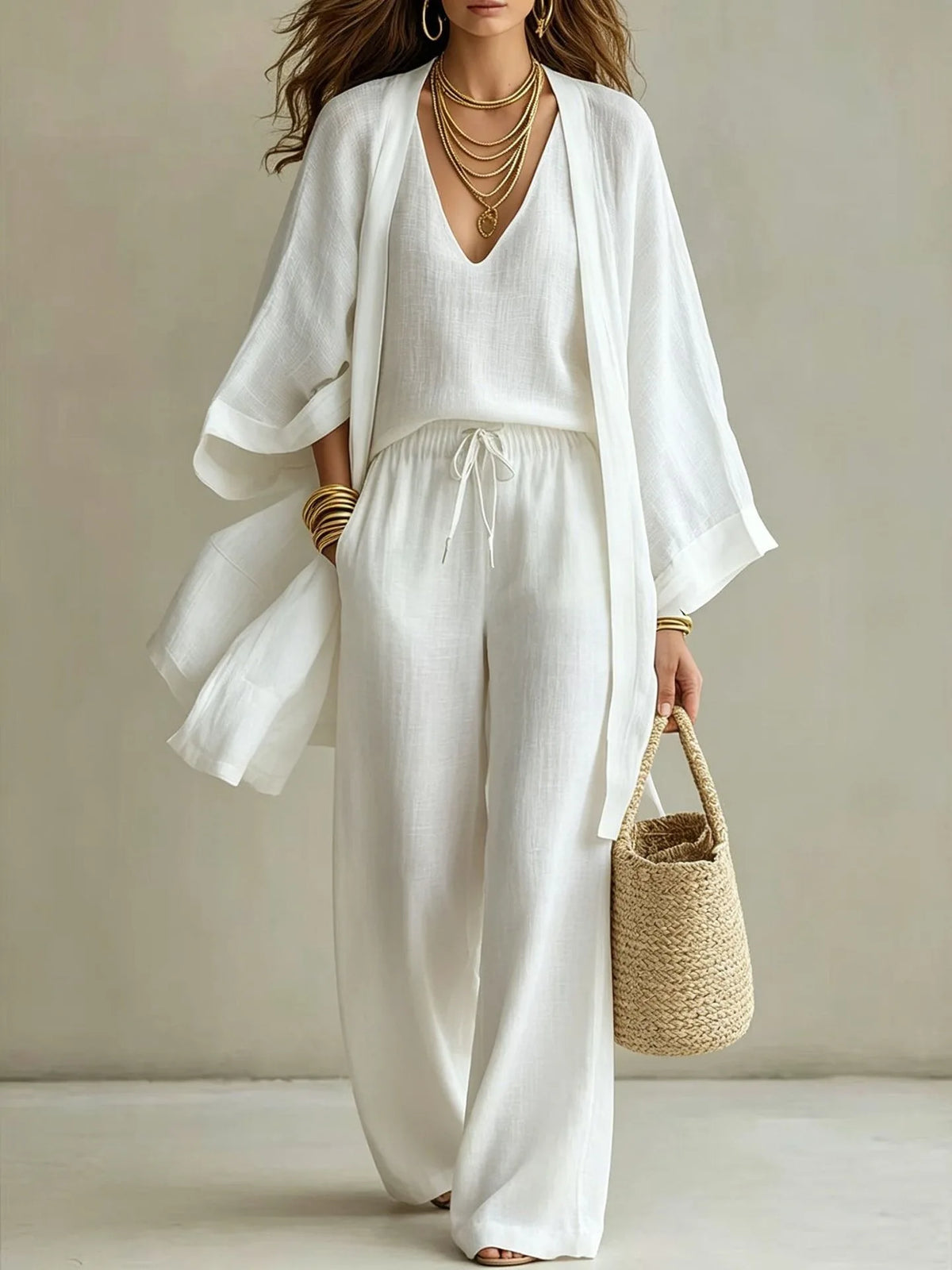 Loose Fit Three Piece Knit Beach Outfit Set for Women