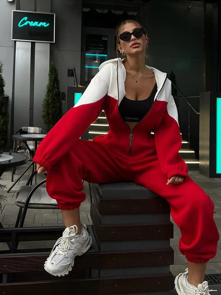 Contrast Color Patchwork Sports Jumpsuit for Women