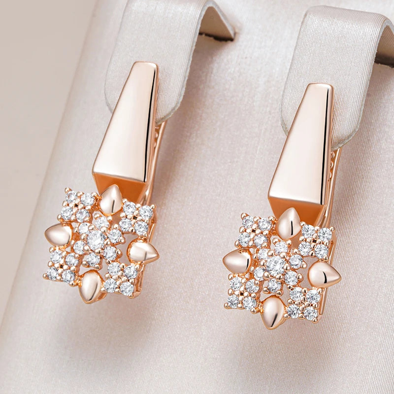 Rose Gold Crystal Flower Drop Earrings