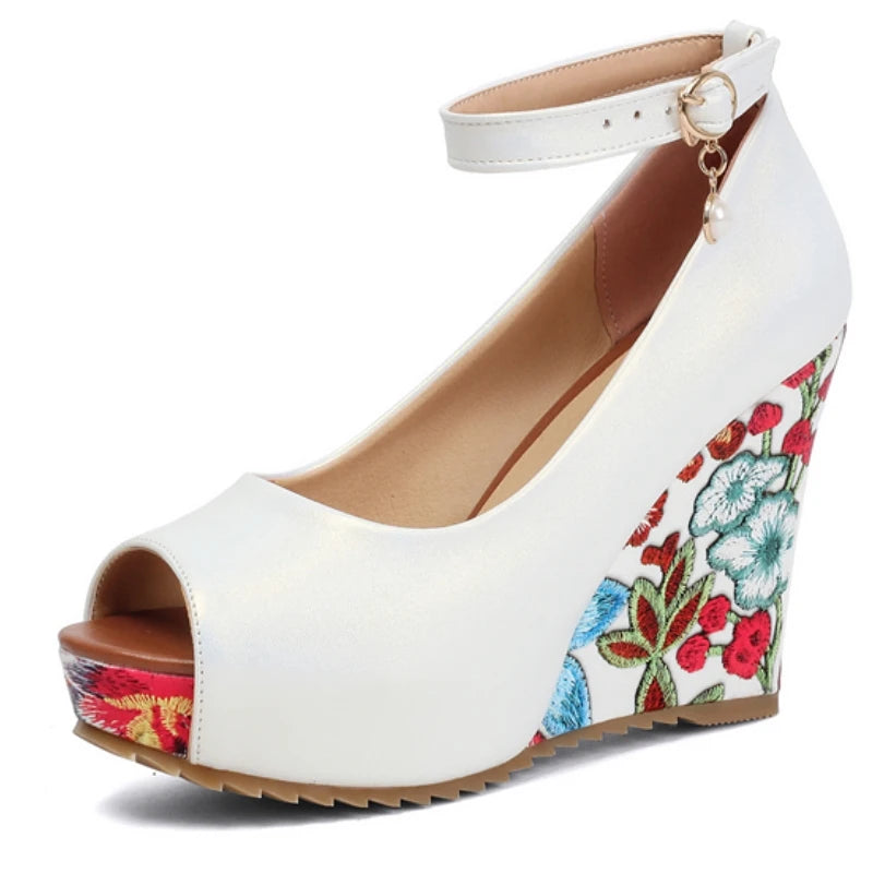 Strappy Buckle Platform Wedges