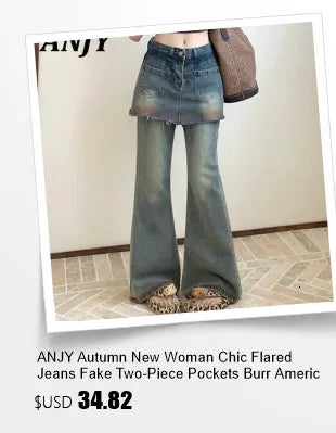 ANJY Autumn New Women's Streetwear Y2K Chic Fashion Safari Style Niche Personality Spliced Button Jeans Casual Denim Pants A7689