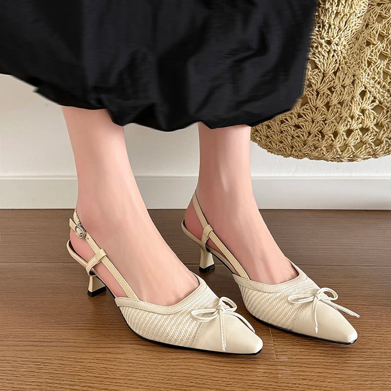 Elegant Bowtie Weave Sandals With Buckle for Women