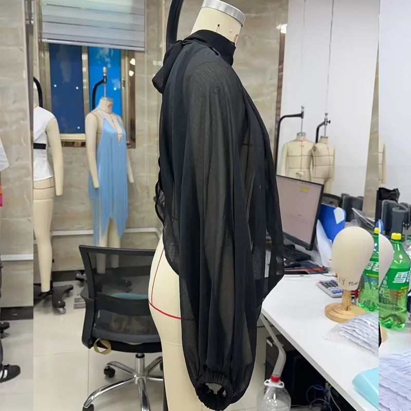 Elegant Sheer Chiffon Batwing Sleeve Blouse for Women