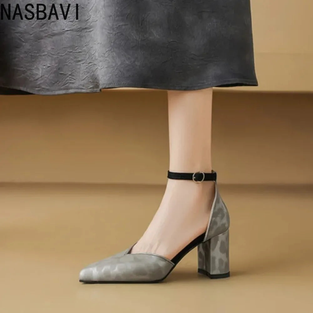 Animal Print V Cut Block Heel Pumps