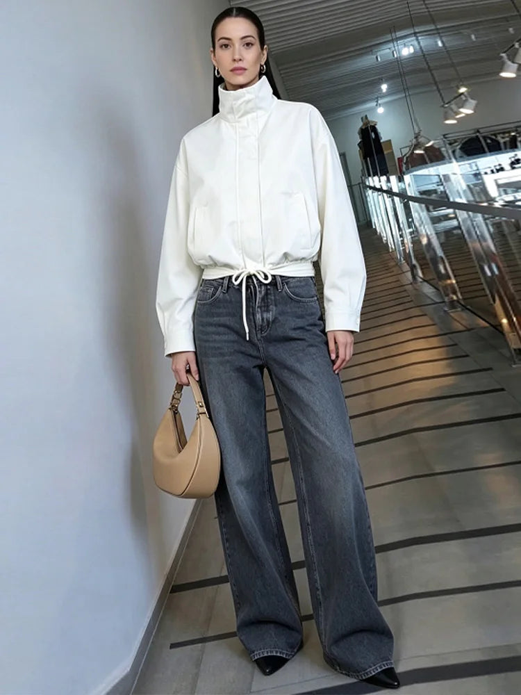 Casual Solid Jacket With Stand Collar And Pockets for Women
