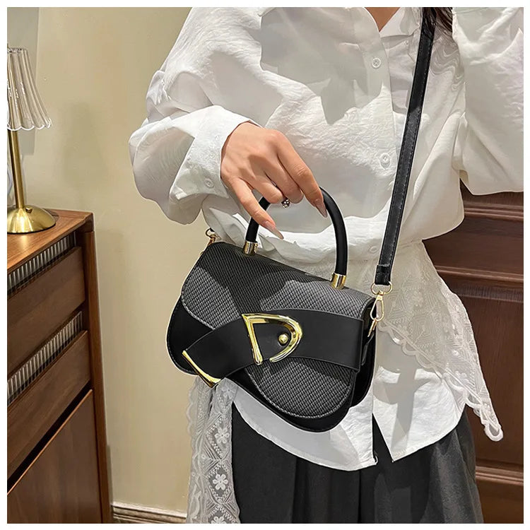 Women's Elegant Minimalist Shoulder Bag Golden-Tone Hardware Adjustable Strap Formal Purse Durable Handbag Fashionable Tote