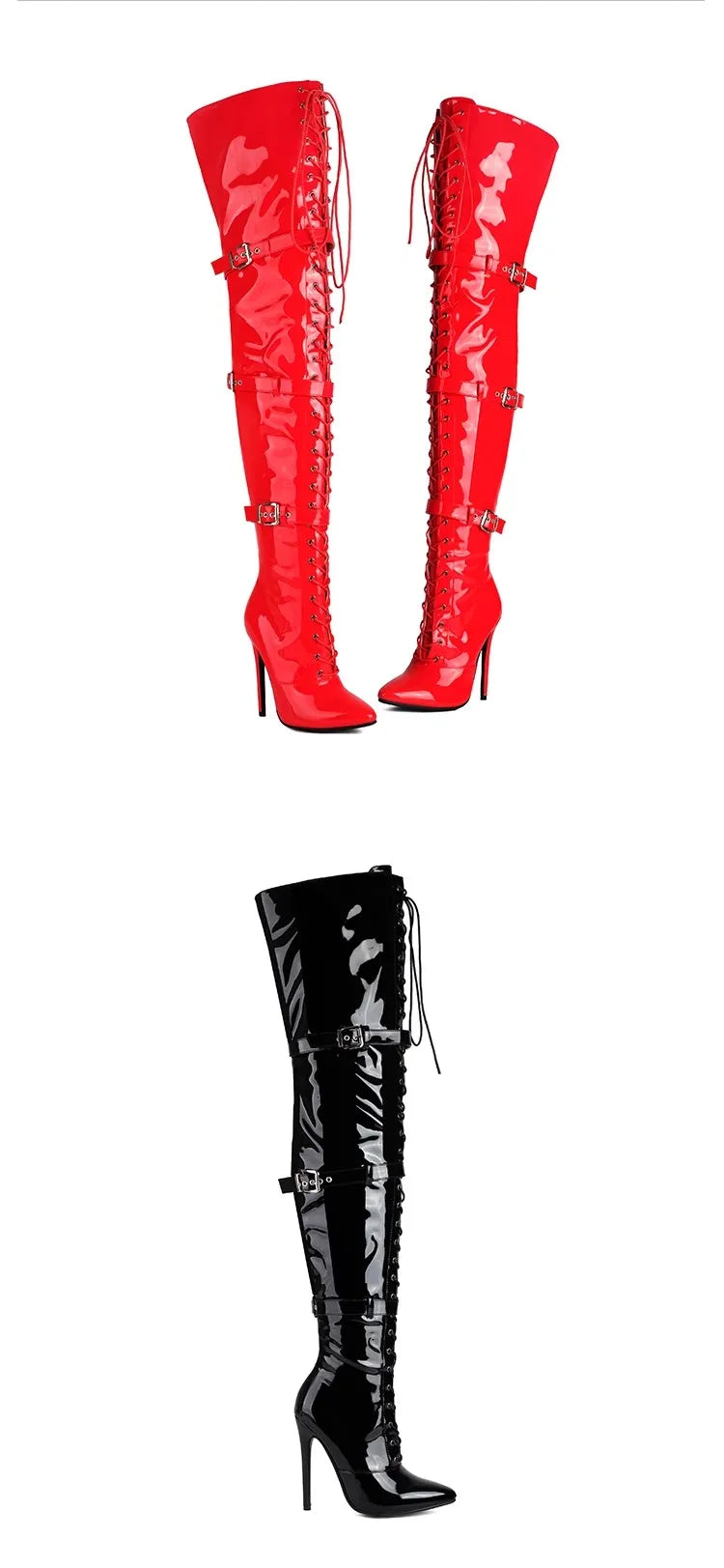Modern Elegant Pointed Stiletto Heel Thigh High Leather Boots For Women