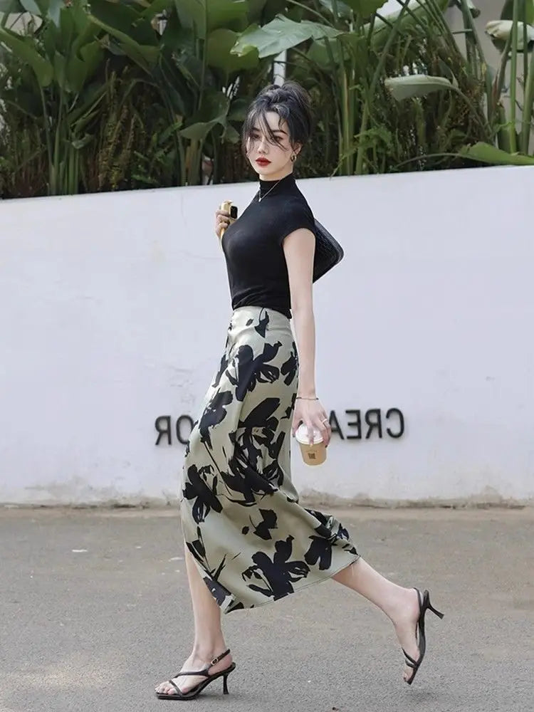 Skirts for Women High Waist Midi Woman Skirt Printing Clothing Sales 2025 Trend Korean Fashion A Line Luxury Elegant New in Chic