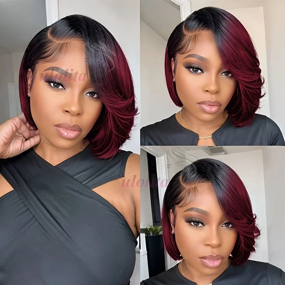 Ombre Pixie Cut Human Hair Lace Front Wig for Women