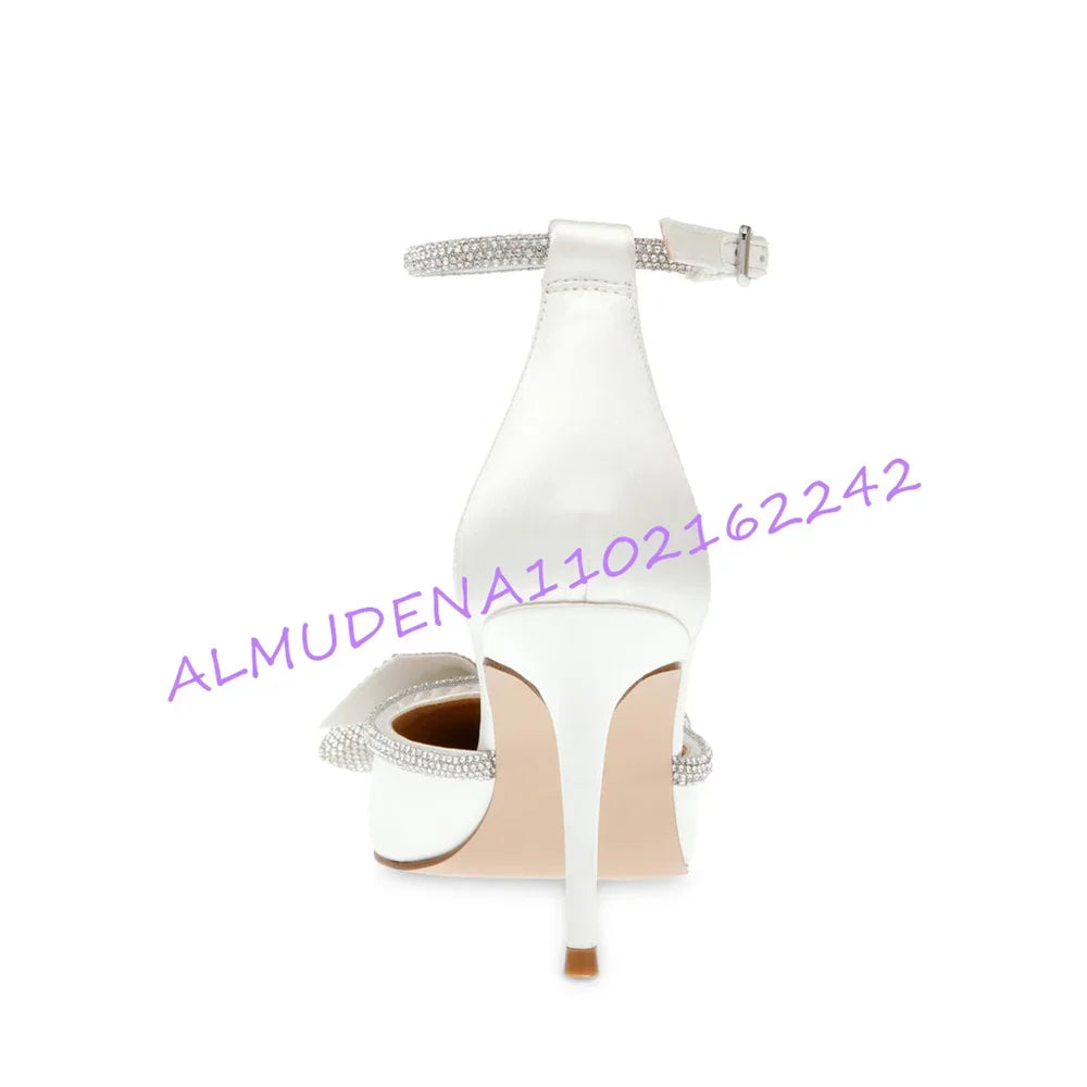 Satin Rhinestone Bow Pointed Toe Bridal Heels for Women