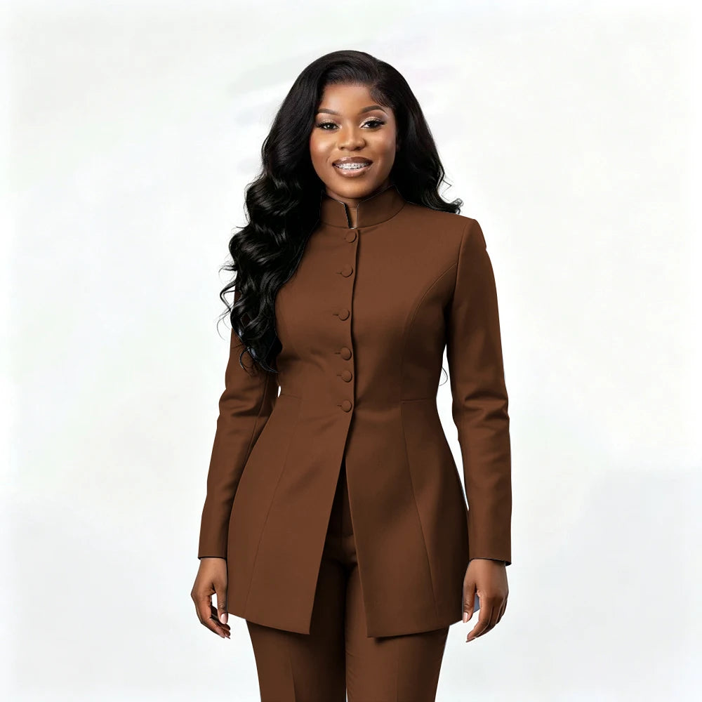 Smart Casual Two Piece Knit Blazer Set with Pants for Women