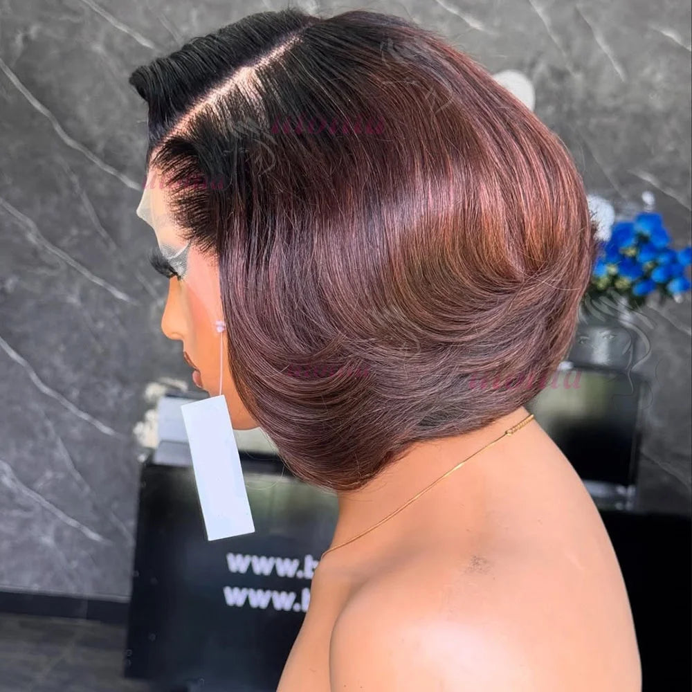Ombre Pixie Cut Lace Frontal Human Hair Wig for Women