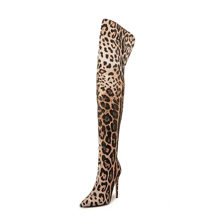 Purple Gradient Leopard Print Over-the-Knee Boots for Women