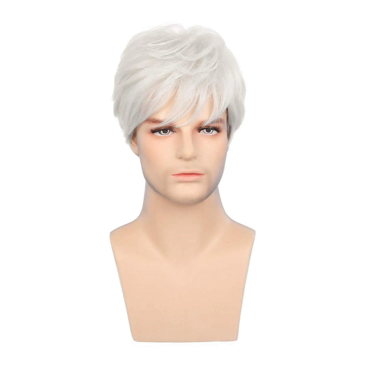 Soft Layered White Heat Resistant Short Wig For Women