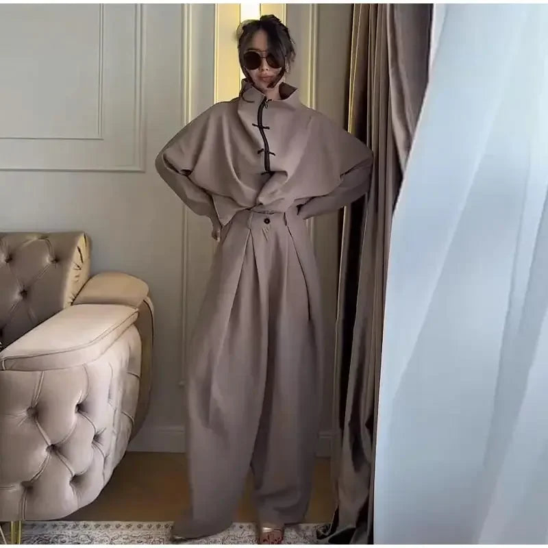 Loose Fit Casual Coat And Pant Set