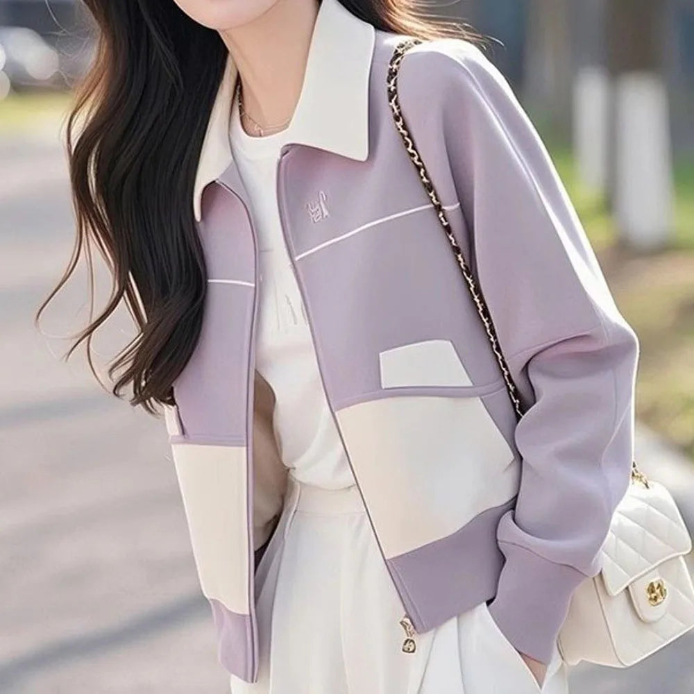 Purple Slim Fit Zip Up Knit Cardigan With Pockets For Women