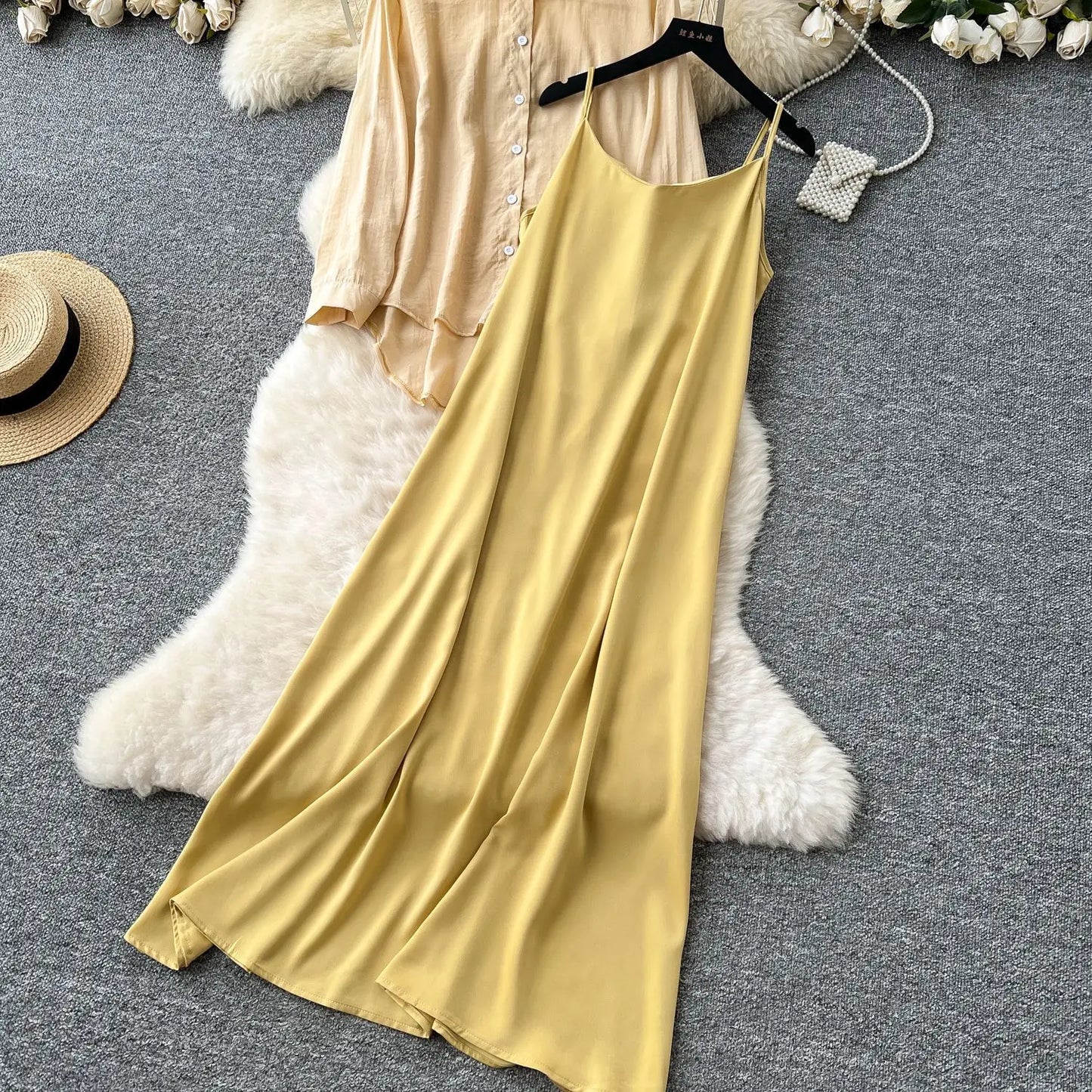 Elegant Long Sleeve Turn Down Collar Solid Color Two Piece Set for Women