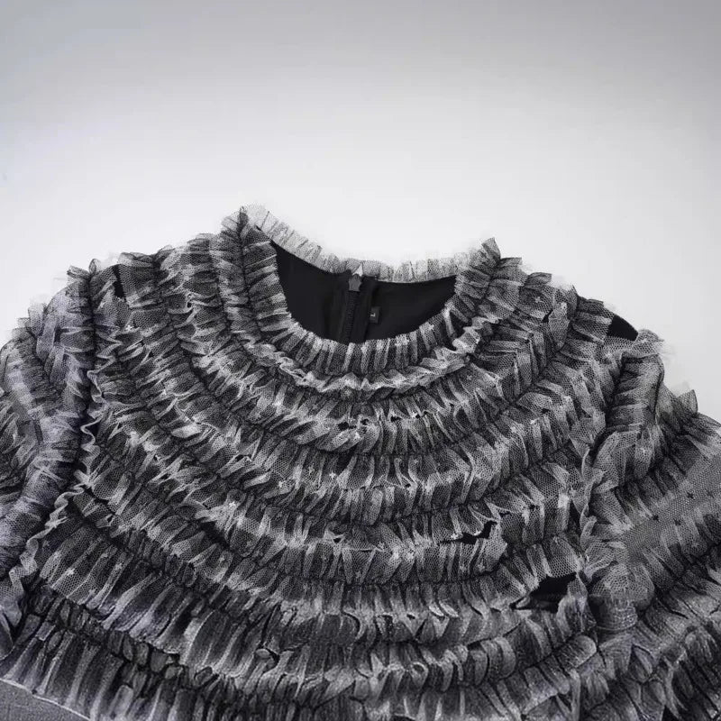 KUCLUT Fashion Women's Multi Layer Mesh Patchwork Dress Elegant Heavy Industry Evening Party Ruffled Short Sleeve Dresses YZJ28