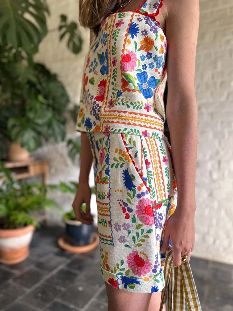 Backless Summer Blouse and Matching Shorts Set for Women