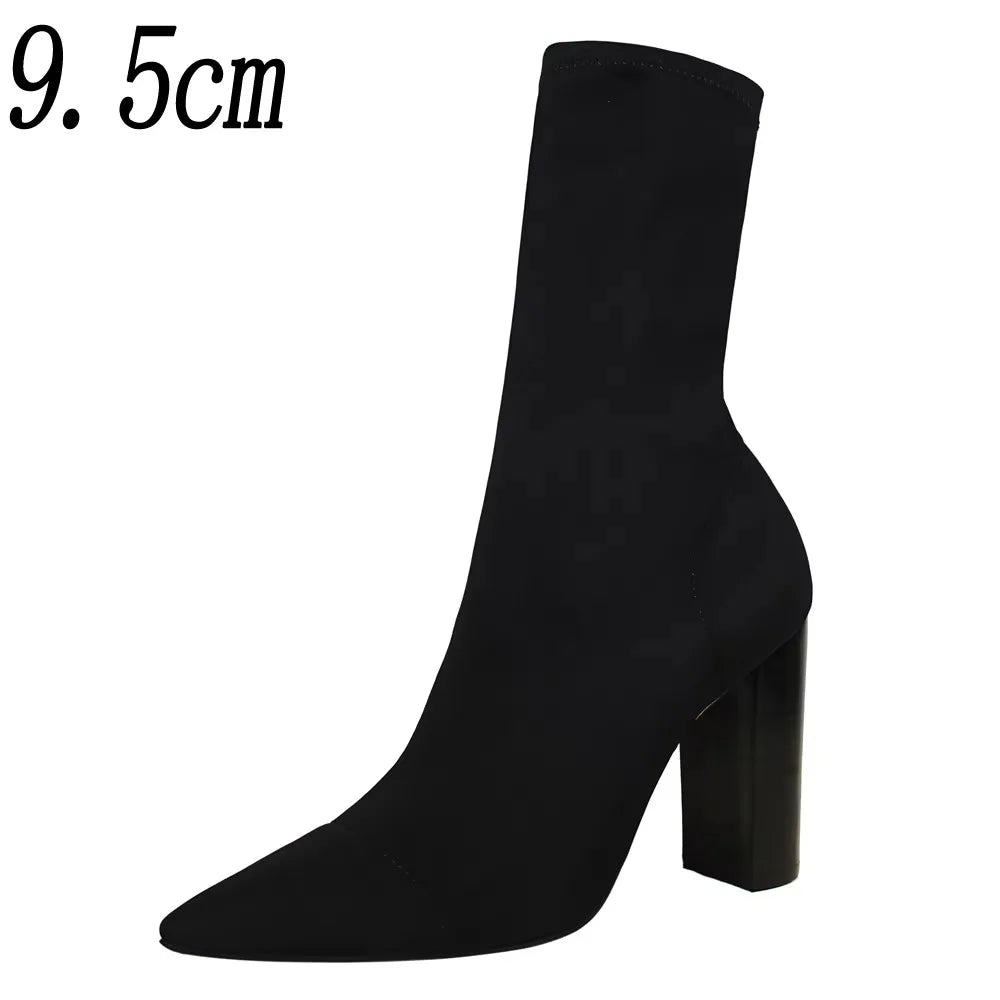Pointed Toe Elastic High Heel Ankle Boots for Women