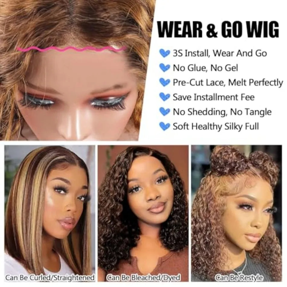 Ombre Deep Wave Bob Human Hair Lace Front Wig for Women