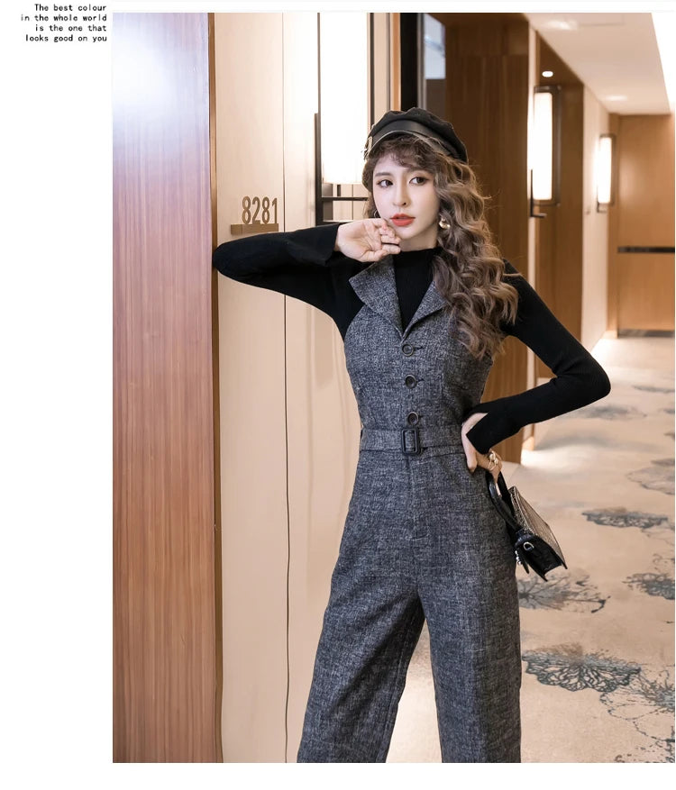 Classic Single Breasted Wide Leg Jumpsuit For Women