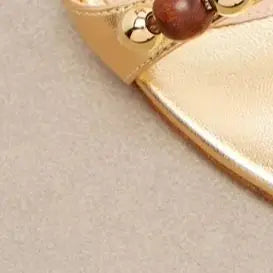 Metallic Gold Open Toe Lace Up Wood Bead Stiletto Sandals for Women