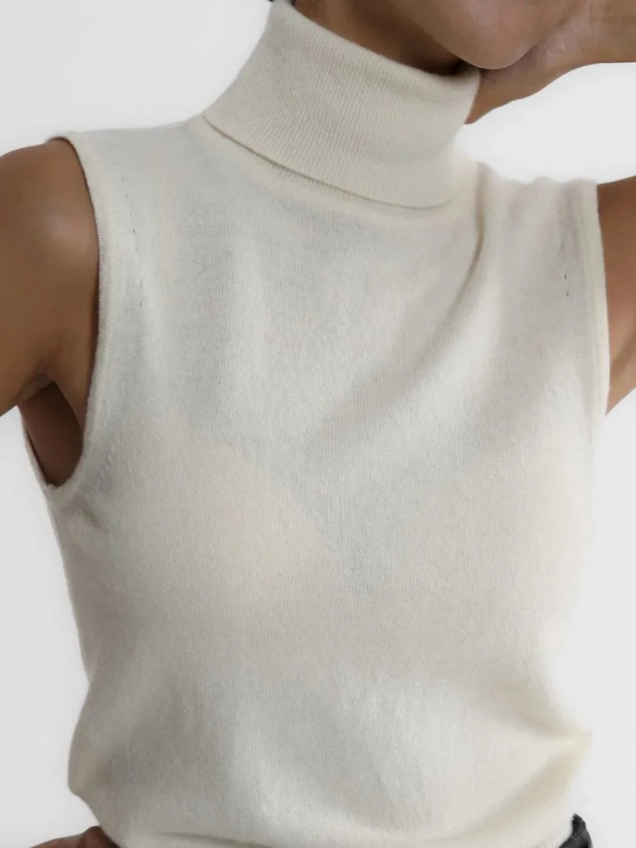 Slim Fit Knit Sleeveless Turtleneck Tank Top for Women