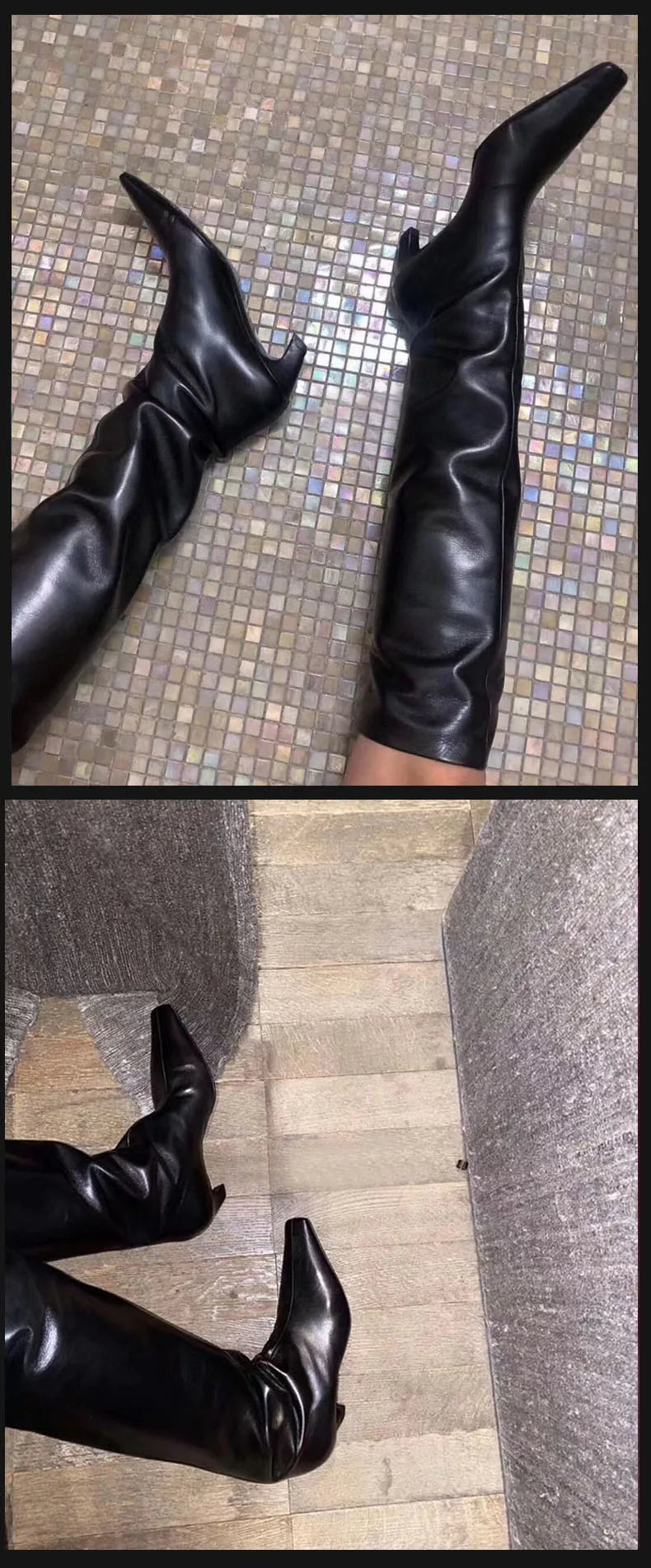 Square Toe Leather Knee High Boots With Zip Closure For Women