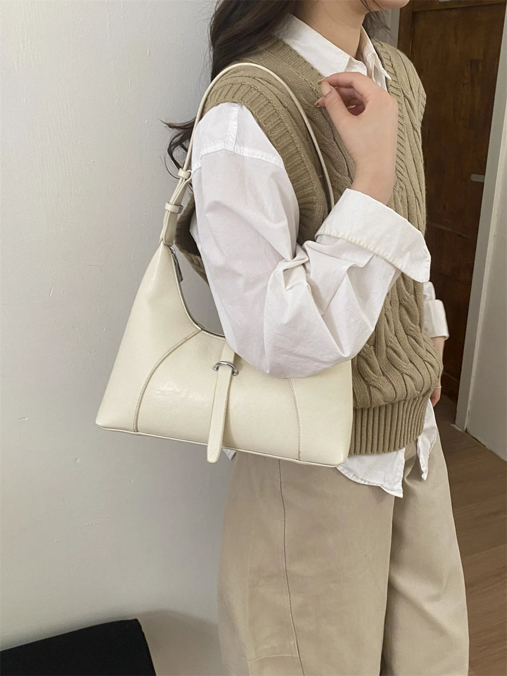 Solid Color Faux Leather Hobo Shoulder Bag for Women