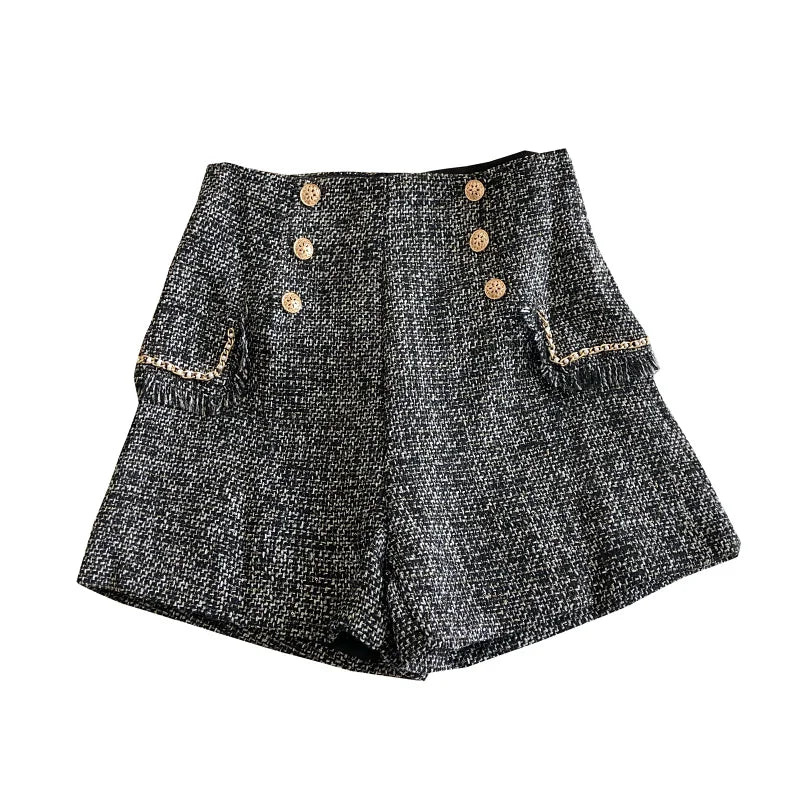 Tweed Double Breasted Tassel Shorts