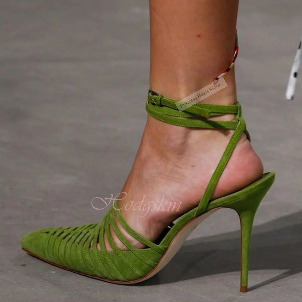 Pointed Toe Strappy Buckle Sandals With Stiletto Heels for Women