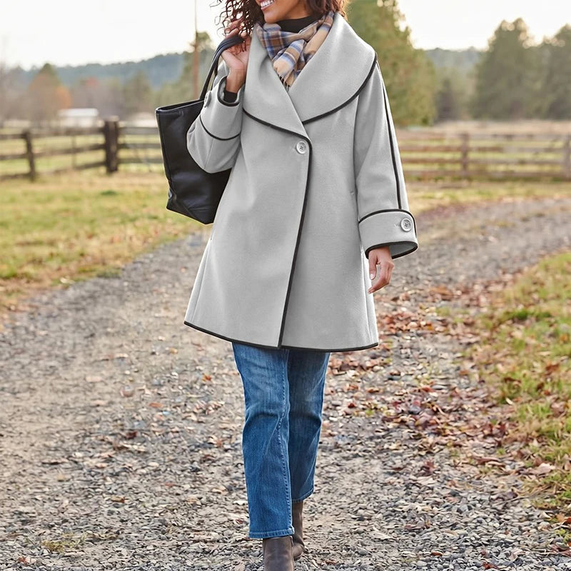Elegant Contrasting Trim Lapel Office Jacket for Women