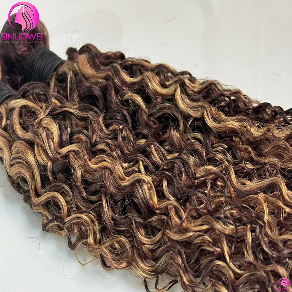 Highlight Water Wave Human Hair Bundles With Lace Closure for Women