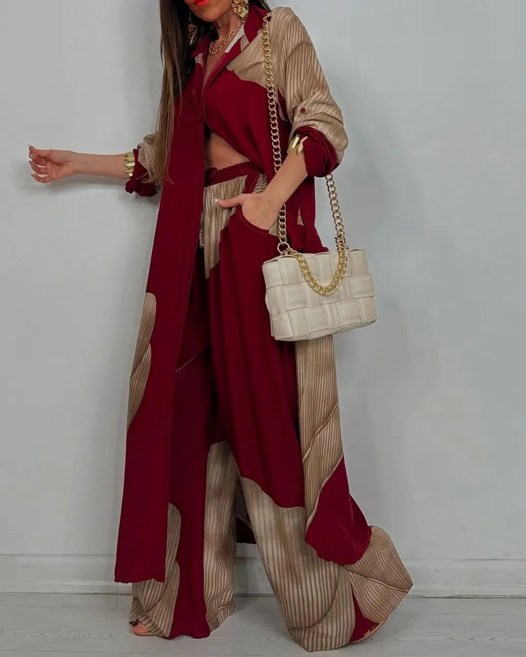 Patchwork Print Top Two-Piece Set