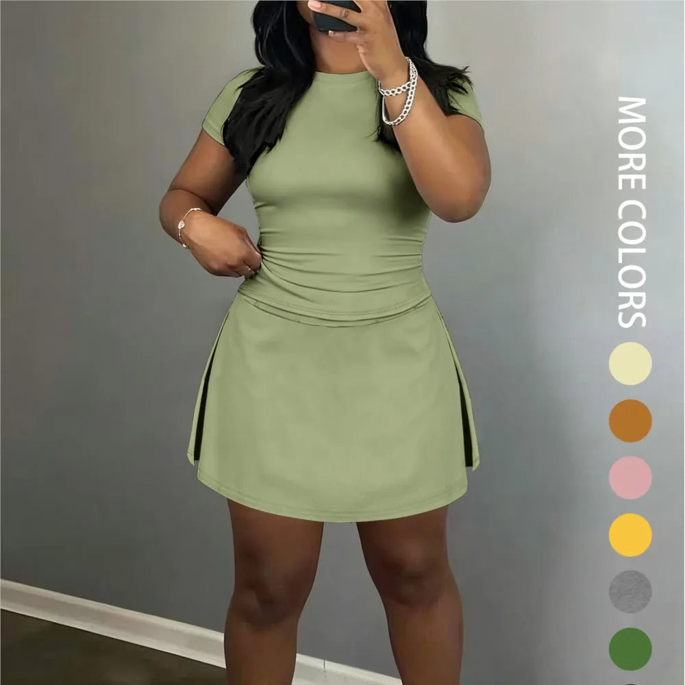 Sporty Short-Sleeve Tee and Culottes Two-Piece Set for Women