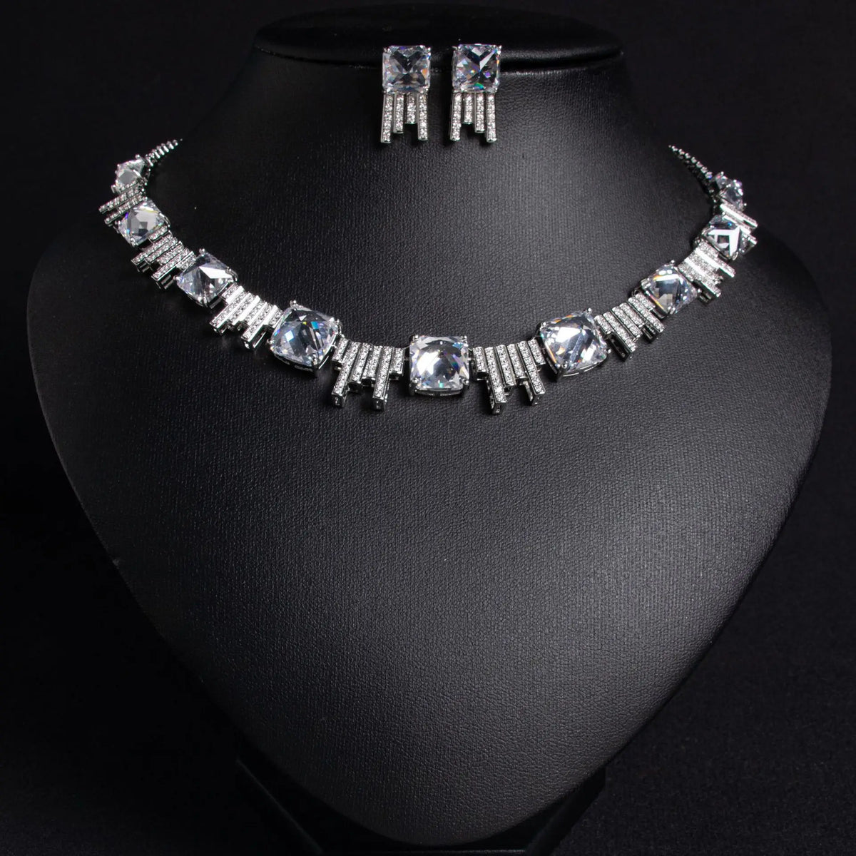 Square Zircon Necklace and Earrings Set